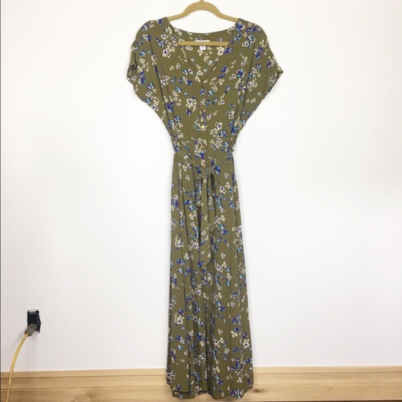 olive green floral maxi dress